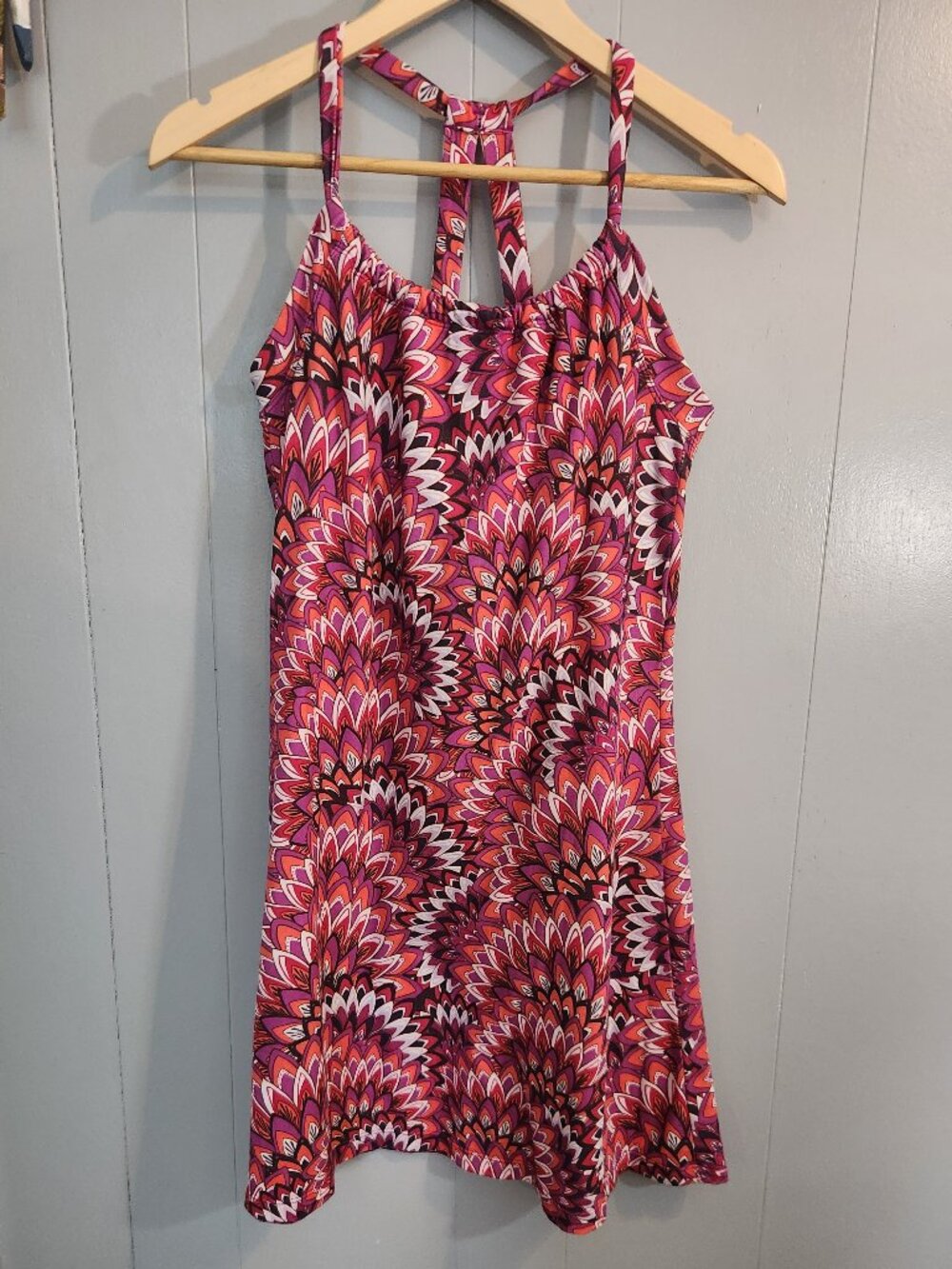 PrAna Quinn Racerback Berry Athletic Floral Halter Dress Sundress